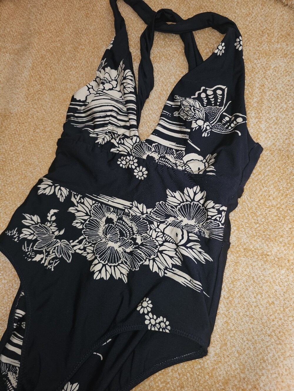 NANETTE LEPORE Navy Butterfly Asian Inspired Reversable Halter Swimsuit - XS - Picture 3 of 9